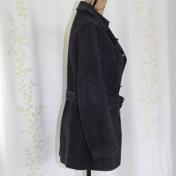 Vintage 1960s Mod Aleksander Norway Blue Lamb Leather Belted Jacket Women's S - Picture 7 of 16